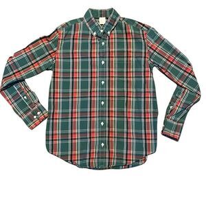 Crewcuts Boys 14 100% Cotton Green Red White Plain Long Sleeve Button Down Shirt